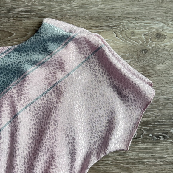 Chic Vintage 80s Satin Baby pink and Grey Midi Dress - Picture 3 of 10